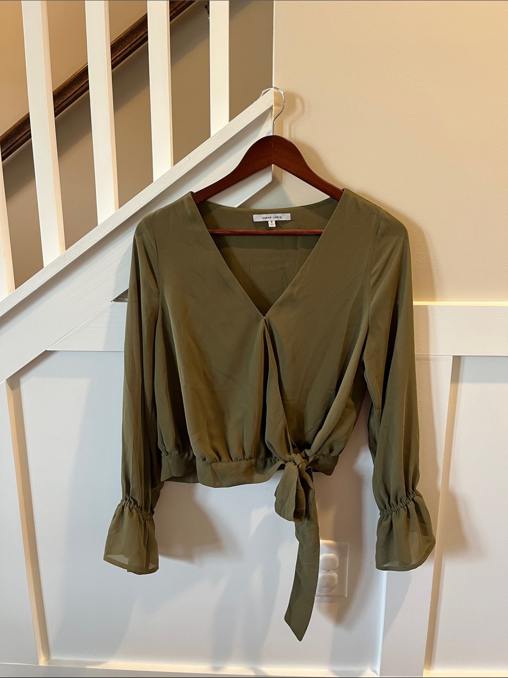 Naked Zebra Olive Wrap Tie-Front Blouse